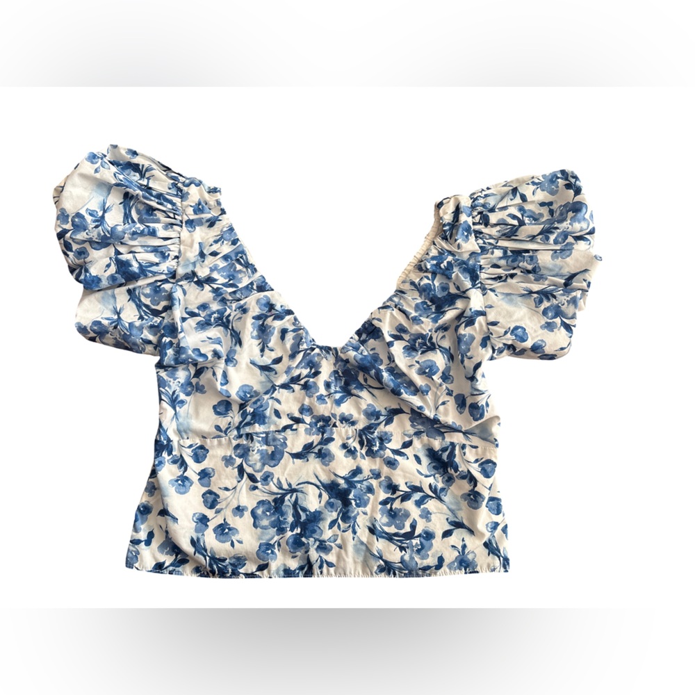 Abercrombie & Fitch Drama Puff Sleeve Poplin Top - size L